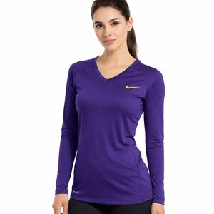 Nike Pro Combat Dri-FIT Compression Top Purple Volt Athletic Gym Women M Fitted